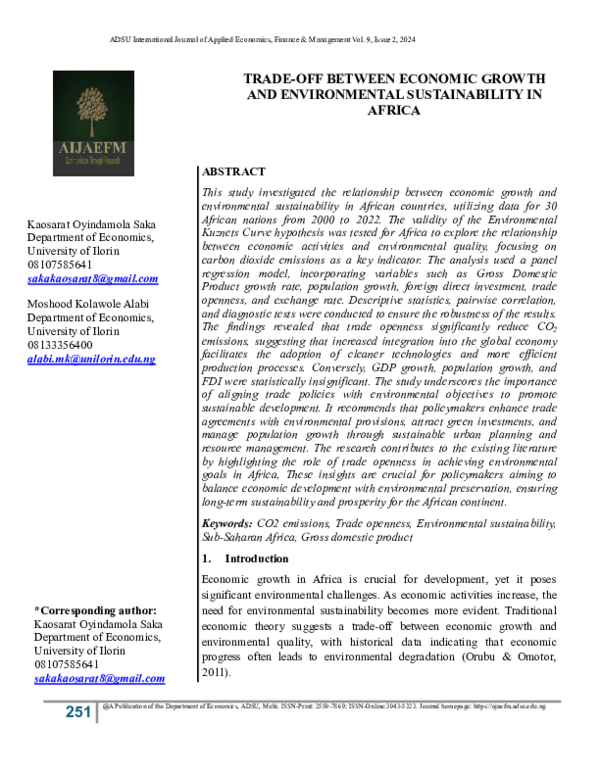 (PDF) TRADE-OFF BETWEEN ECONOMIC GROWTH AND ENVIRONMENTAL ...