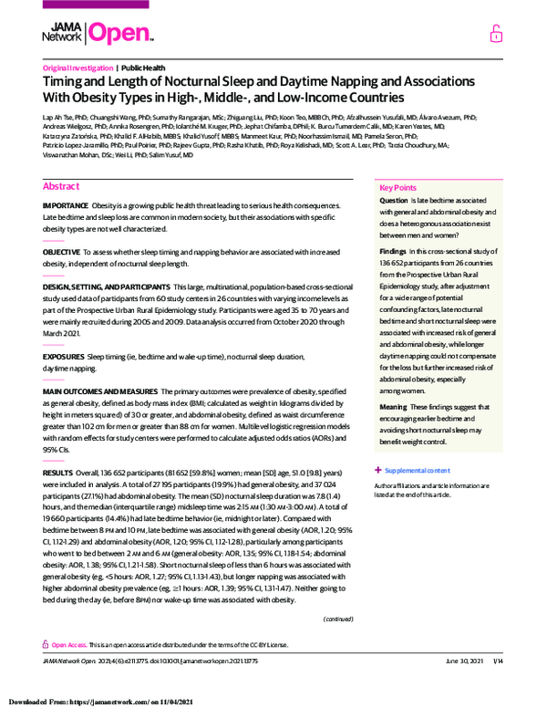 (PDF) Timing and Length of Nocturnal Sleep and Daytime Napping and ...