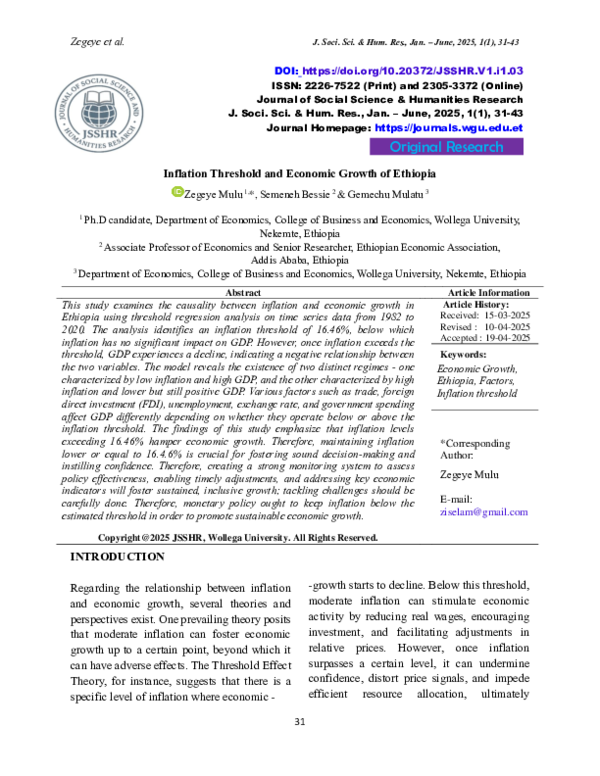 (PDF) Inflation Threshold and Economic Growth of Ethiopia