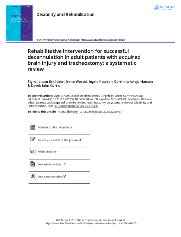 (PDF) Rehabilitative intervention for successful decannulation in adult ...