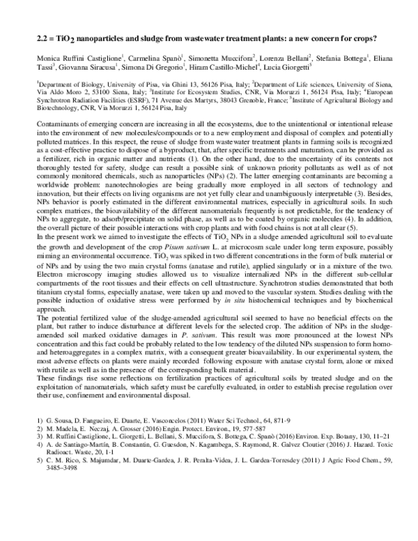 (PDF) TiO2 nanoparticles and sludge from wastewater treatment plants: a ...