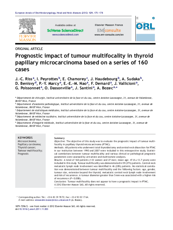 (PDF) Prognostic impact of tumour multifocality in thyroid papillary ...