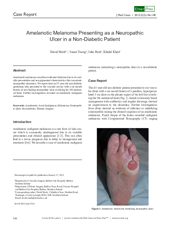 (PDF) Amelanotic Melanoma Presenting as a Neuropathic Ulcer in a Non ...