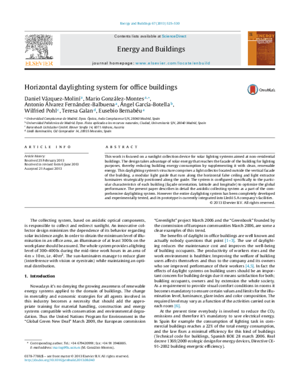 (PDF) Horizontal daylighting system for office buildings