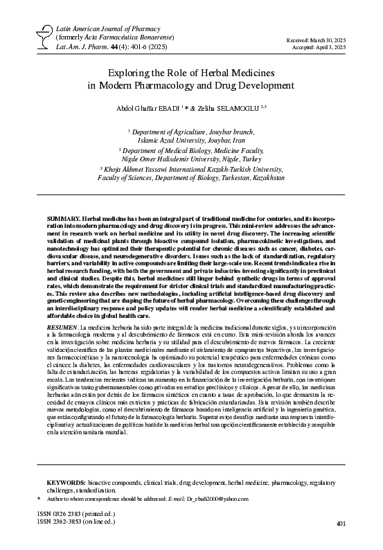 (PDF) Exploring the Role of Herbal Medicines in Modern Pharmacology and ...