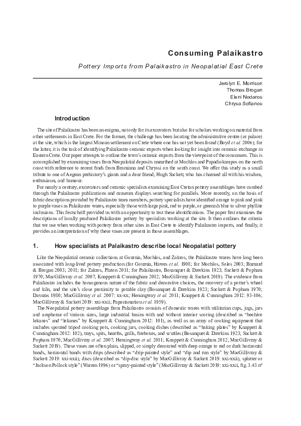 (PDF) Pottery Imports from Palaikastro in Neopalatial East Crete