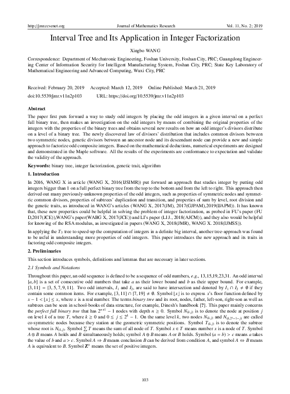 (PDF) Interval Tree and Its Application in Integer Factorization