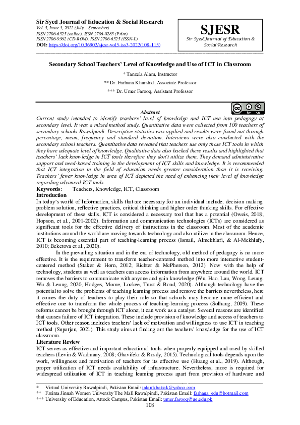 (PDF) Secondary School Teachers’ Level of Knowledge and Use of ICT in ...