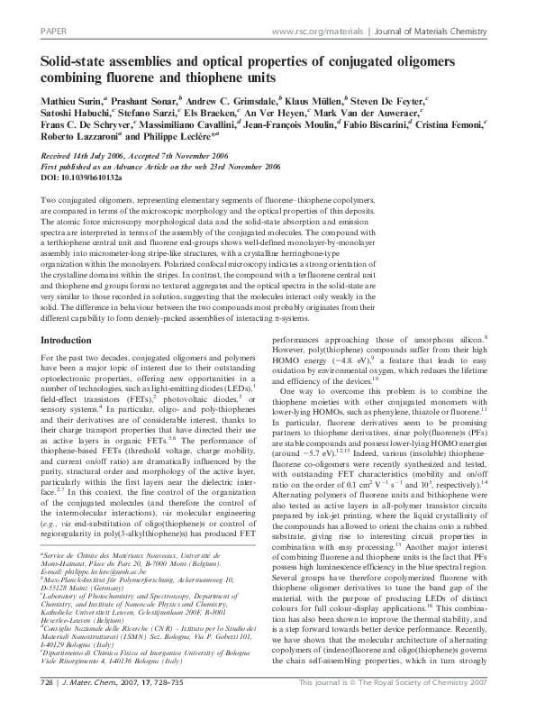 (PDF) Solid-state assemblies and optical properties of conjugated ...