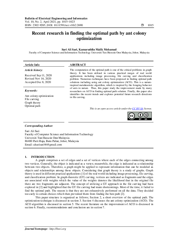 (PDF) Recent research in finding the optimal path by ant colony ...