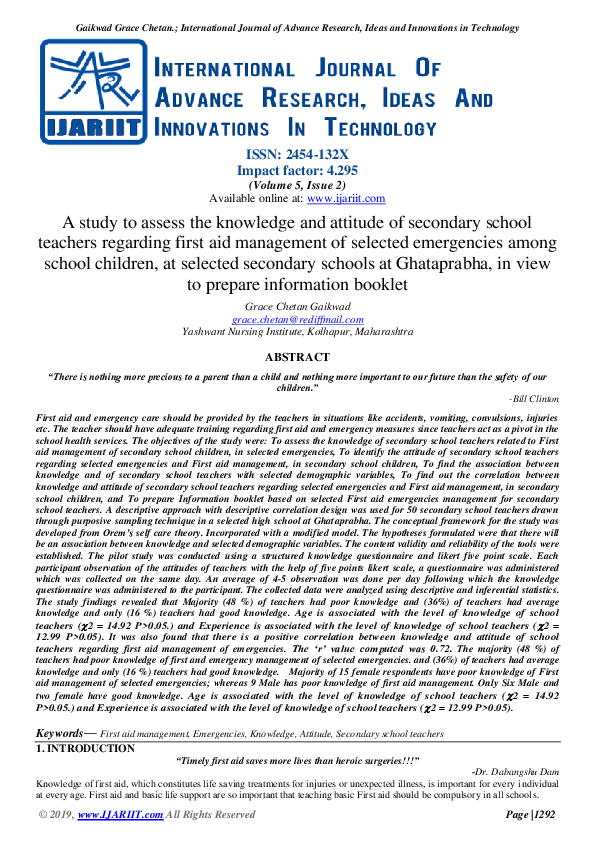 (PDF) A study to assess the knowledge and attitude of secondary school ...