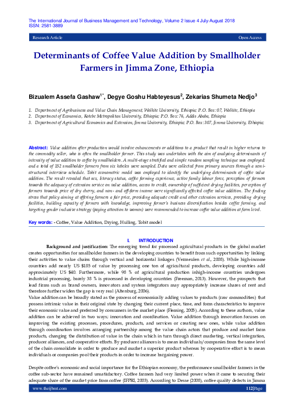 (PDF) Determinants of Coffee Value Addition by Smallholder Farmers in ...