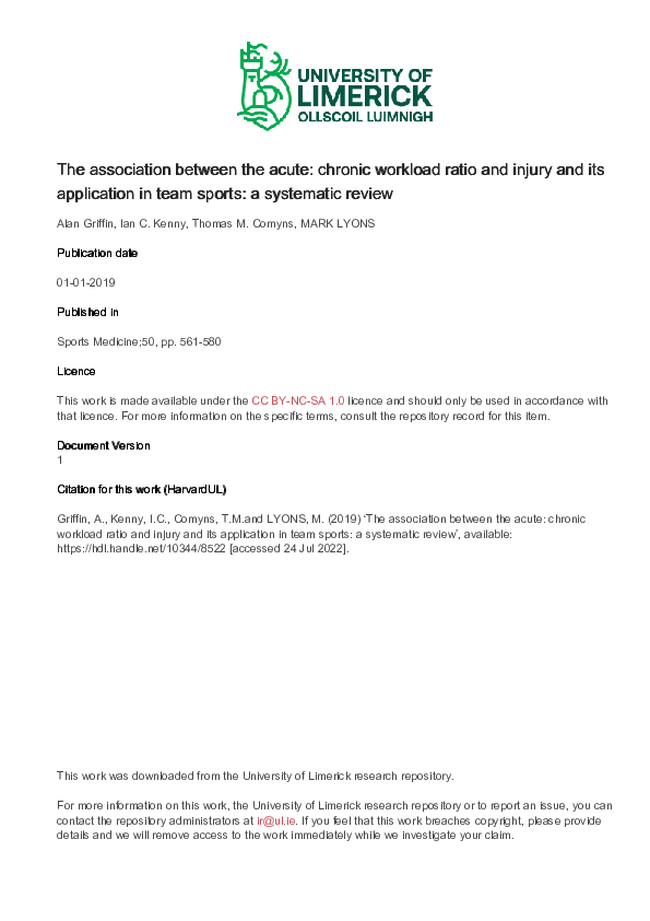 (PDF) The Association Between the Acute:Chronic Workload Ratio and ...