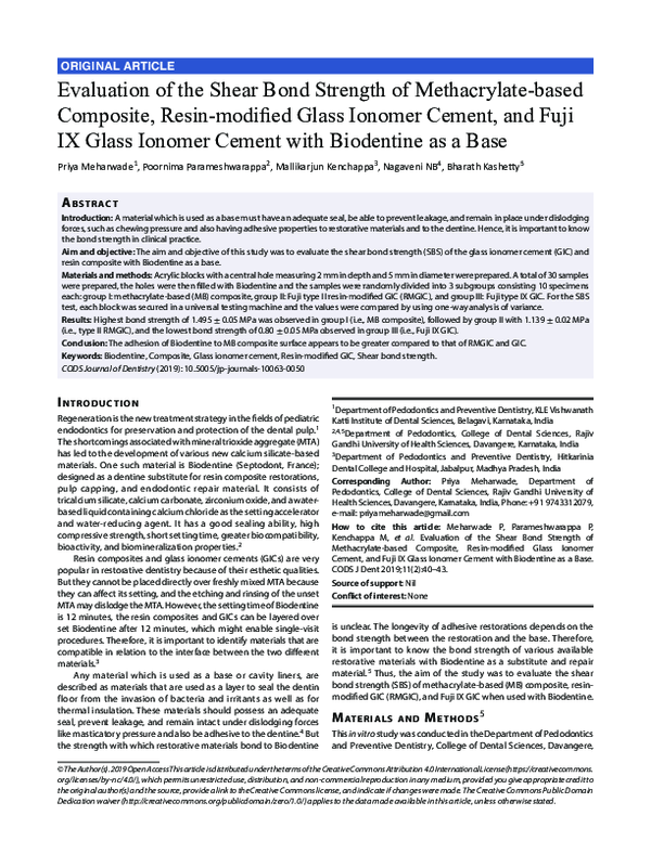 (PDF) Evaluation of the Shear Bond Strength of Methacrylate-based ...