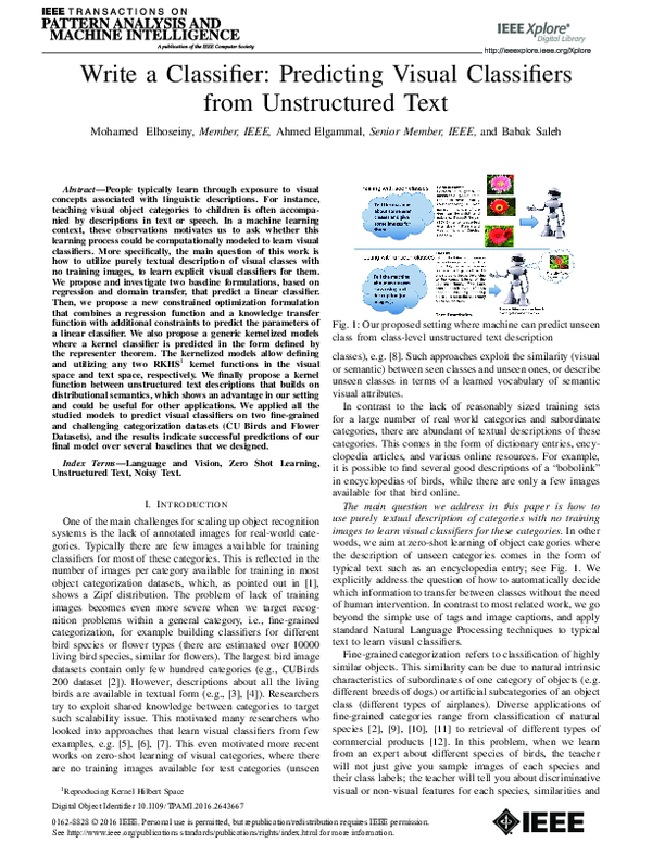 (PDF) Write a Classifier: Predicting Visual Classifiers from ...