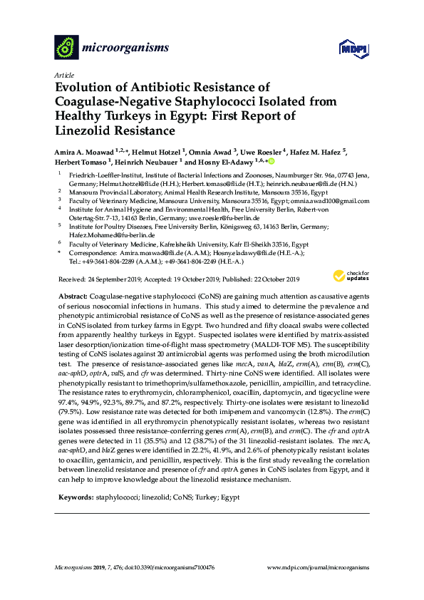 (PDF) Evolution of Antibiotic Resistance of Coagulase-Negative ...
