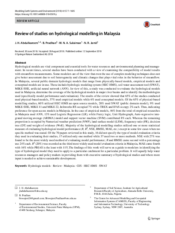 (PDF) Review of studies on hydrological modelling in Malaysia