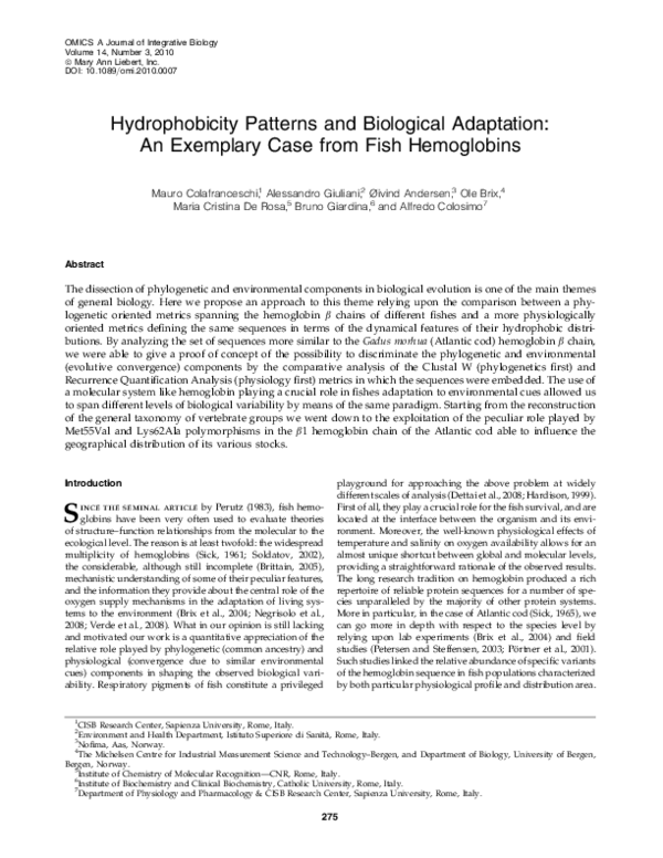 (PDF) Hydrophobicity Patterns and Biological Adaptation: An Exemplary ...
