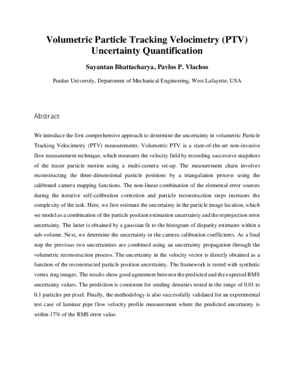 (PDF) Volumetric Particle Tracking Velocimetry (PTV) Uncertainty ...
