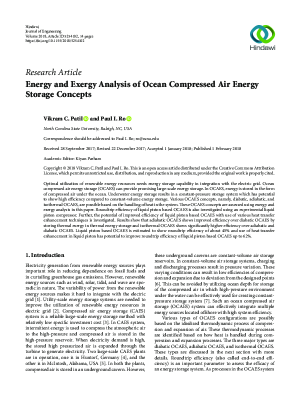(PDF) Energy and Exergy Analysis of Ocean Compressed Air Energy Storage ...