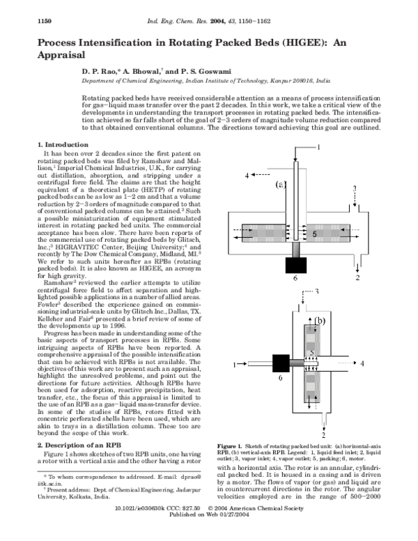 (PDF) Process Intensification in Rotating Packed Beds (HIGEE): An Appraisal