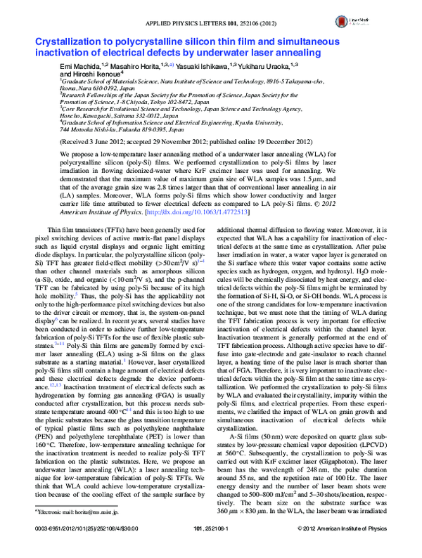 (PDF) Crystallization to polycrystalline silicon thin film and ...