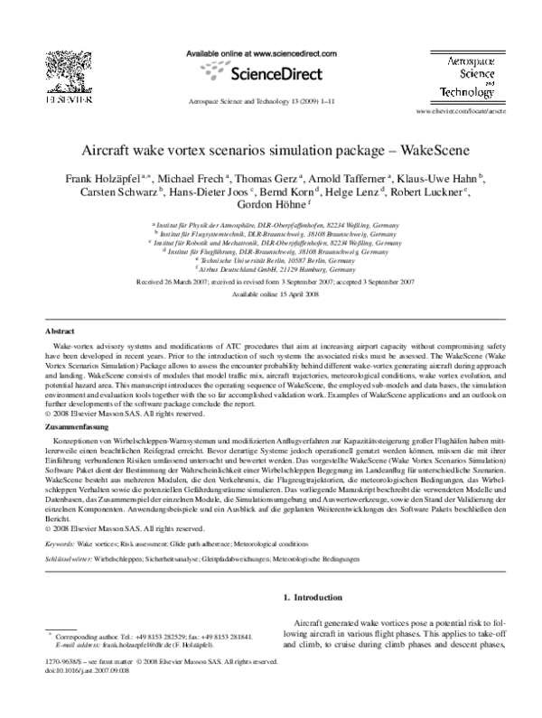 (PDF) Aircraft wake vortex scenarios simulation package – WakeScene