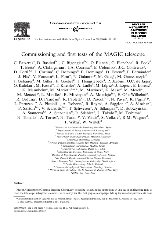(PDF) Commissioning and first tests of the MAGIC telescope