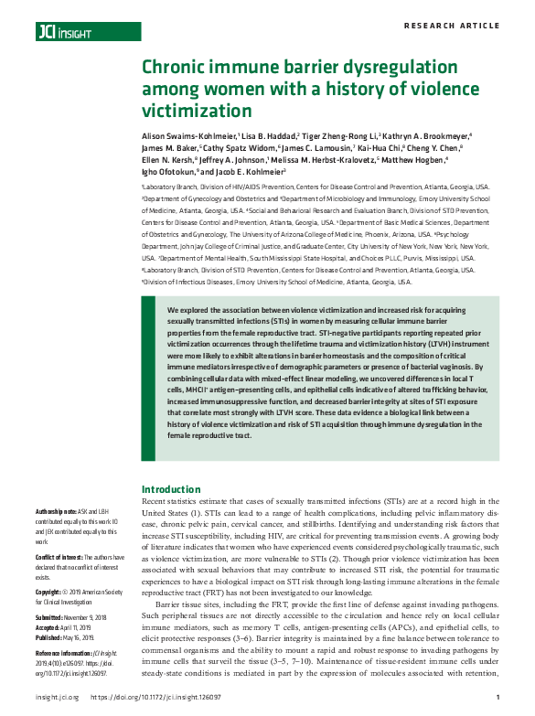 (PDF) Chronic immune barrier dysregulation among women with a history ...