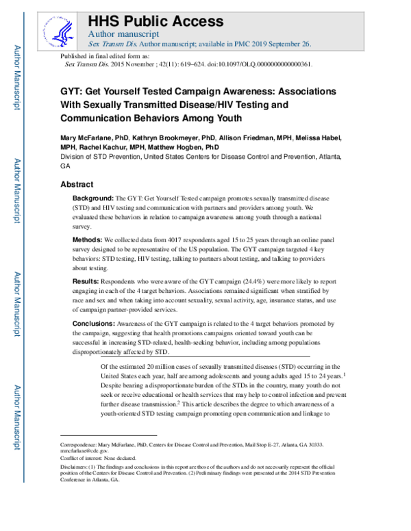 (PDF) GYT: Get Yourself Tested Campaign Awareness: Associations With ...
