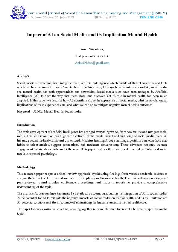 (PDF) Impact of AI on Social Media and its Implication Mental Health