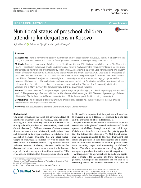 (PDF) Nutritional status of preschool children attending kindergartens ...