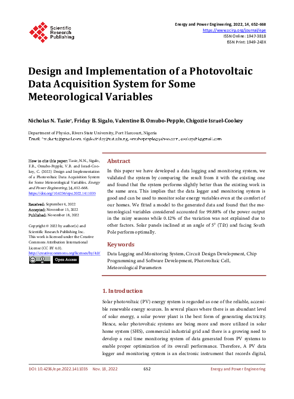 (PDF) Design and Implementation of a Photovoltaic Data Acquisition ...