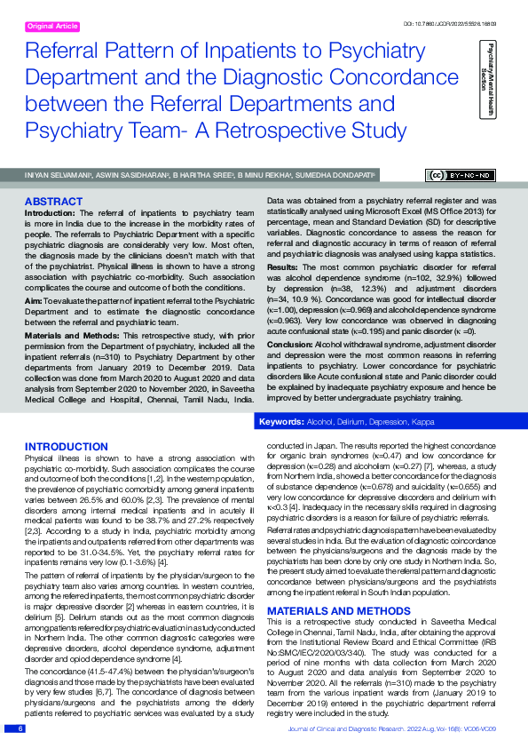 (PDF) Referral Pattern of Inpatients to Psychiatry Department and the ...