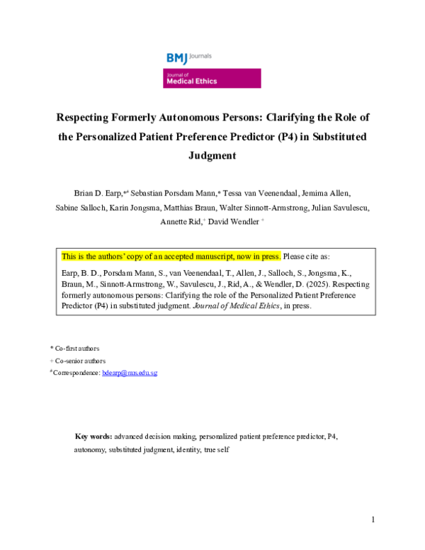 (PDF) Respecting formerly autonomous persons: Clarifying the role of ...