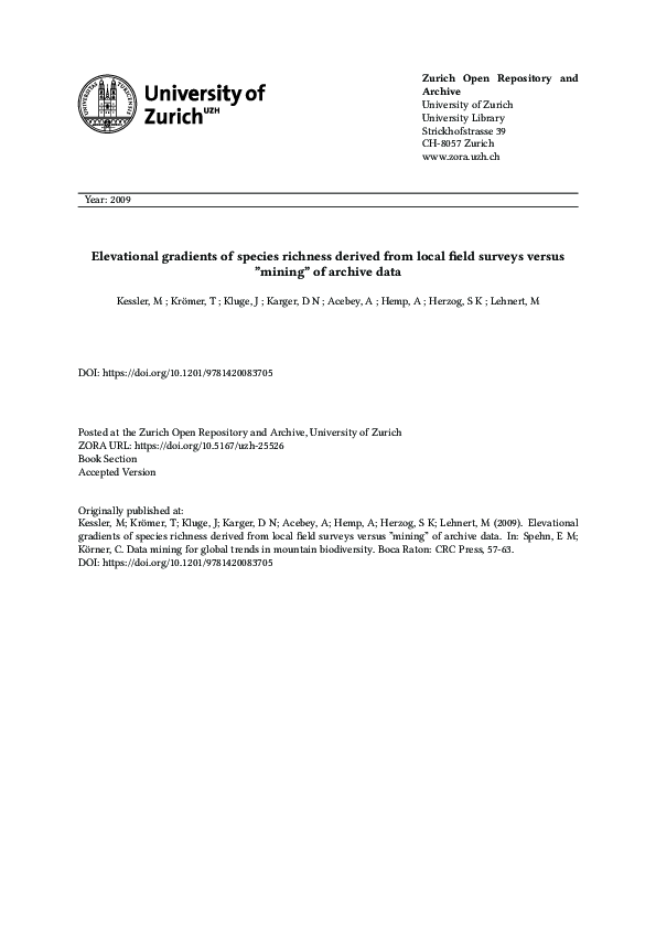 (PDF) Elevational Gradients of Species Richness Derived from Local ...