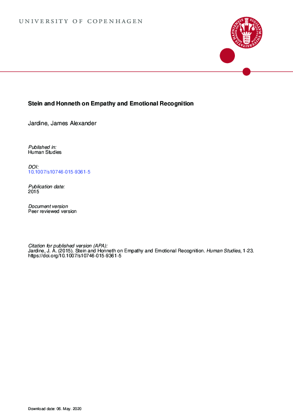 (PDF) Stein and Honneth on Empathy and Emotional Recognition