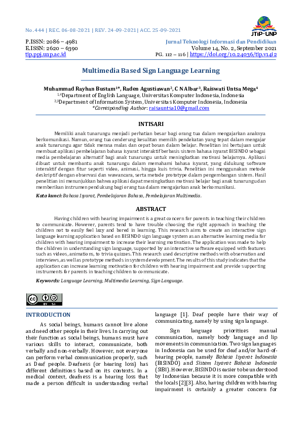 (PDF) Multimedia Based Sign Language Learning