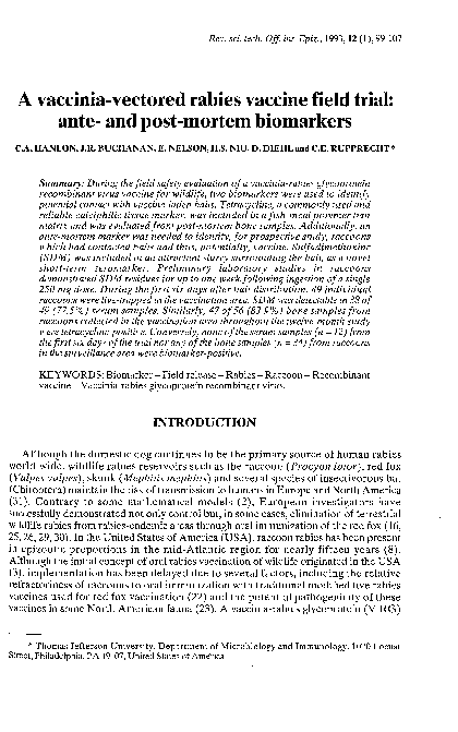 (PDF) A vaccinia-vectored rabies vaccine field trial : ante-and post ...