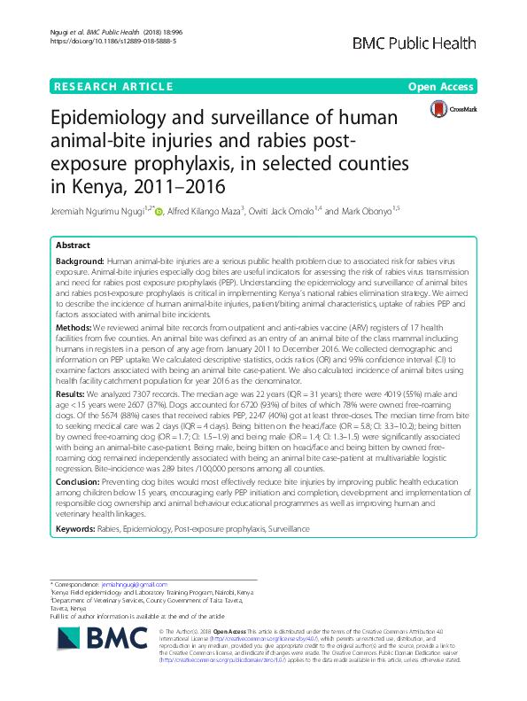 (PDF) Epidemiology and surveillance of human animal-bite injuries and ...