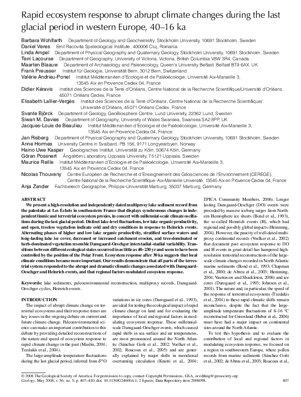 (PDF) Rapid ecosystem response to abrupt climate changes during the ...