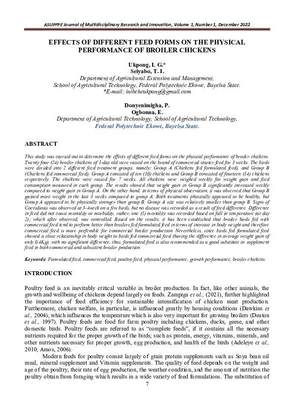 (PDF) EFFECTS OF DIFFERENT FEED FORMS ON THE PHYSICAL PERFORMANCE OF ...