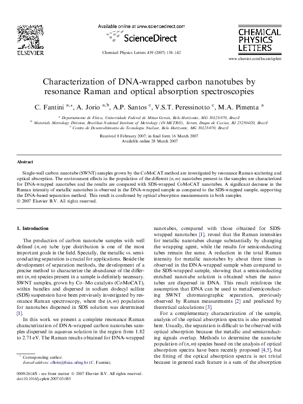 (PDF) Characterization of DNA-wrapped carbon nanotubes by resonance ...