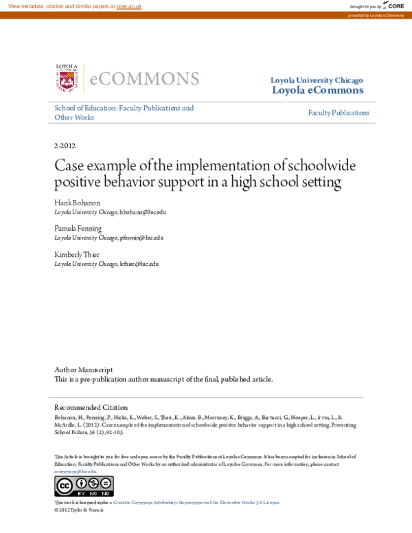 (PDF) A Case Example of the Implementation of Schoolwide Positive ...