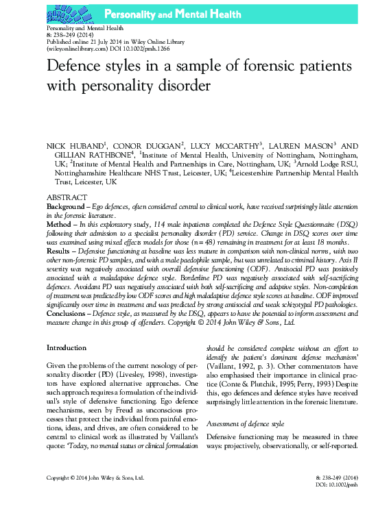 (PDF) Defence styles in a sample of forensic patients with personality ...