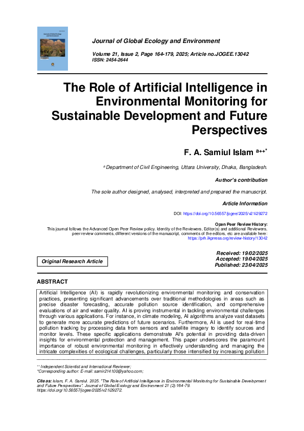(PDF) The Role of Artificial Intelligence in Environmental Monitoring ...