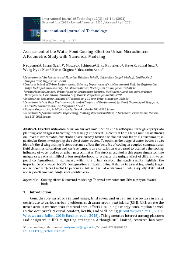(PDF) Assessment of the Water Pond Cooling Effect on Urban Microclimate ...
