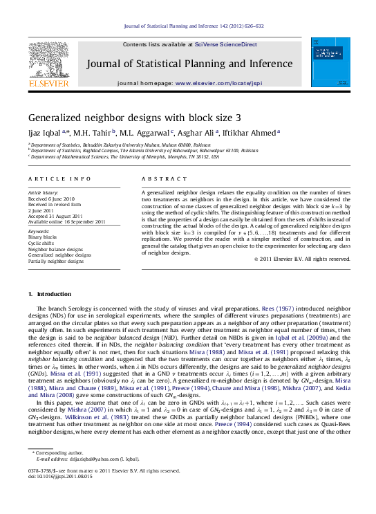 (PDF) Generalized neighbor designs with block size 3