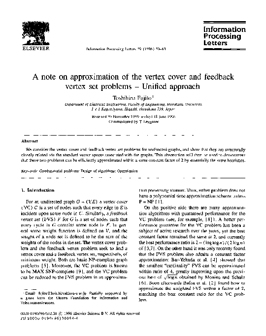 (PDF) A note on approximation of the vertex cover and feedback vertex ...