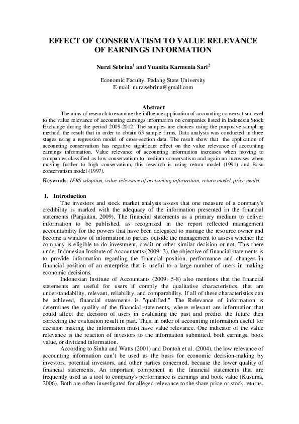 (PDF) Effect of Conservatism to Value Relevance of Earnings Information